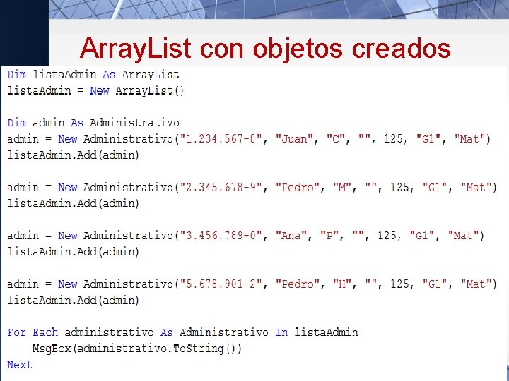 Array. List con objetos creados 