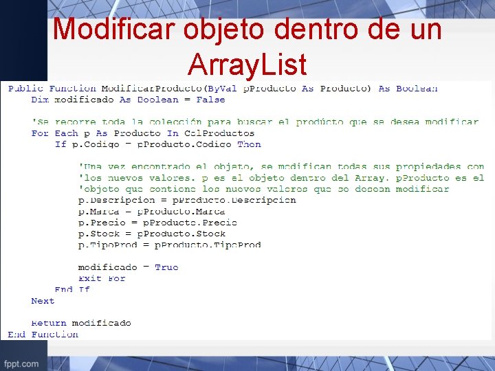 Modificar objeto dentro de un Array. List 