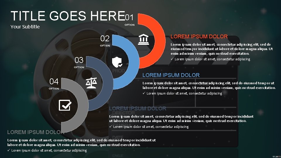 TITLE GOES HERE 01 OPTION Your Subtitle LOREM IPSUM DOLOR 02 Lorem ipsum dolor TITLE GOES HERE 01 OPTION Your Subtitle LOREM IPSUM DOLOR 02 Lorem ipsum dolor