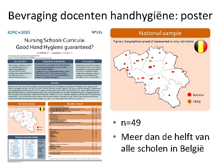 Bevraging docenten handhygiëne: poster • n=49 • Meer dan de helft van alle scholen