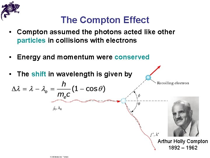 The Compton Effect • Compton assumed the photons acted like other particles in collisions The Compton Effect • Compton assumed the photons acted like other particles in collisions