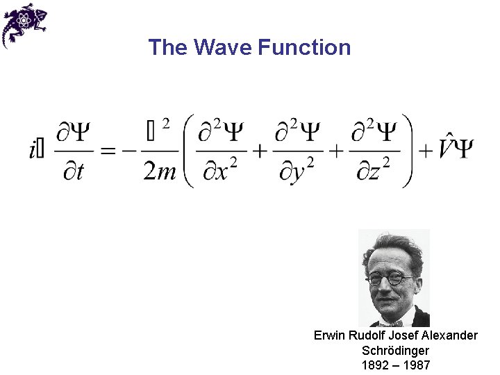 The Wave Function Erwin Rudolf Josef Alexander Schrödinger 1892 – 1987 The Wave Function Erwin Rudolf Josef Alexander Schrödinger 1892 – 1987