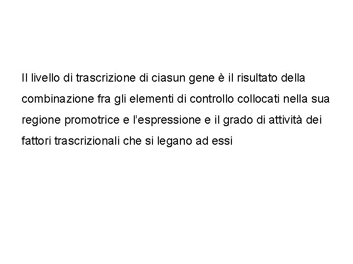 Il livello di trascrizione di ciasun gene è il risultato della combinazione fra gli