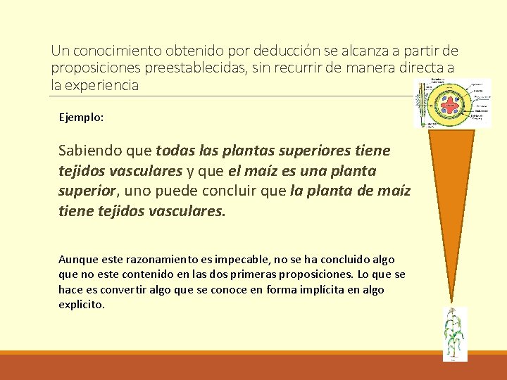 Un conocimiento obtenido por deducción se alcanza a partir de proposiciones preestablecidas, sin recurrir