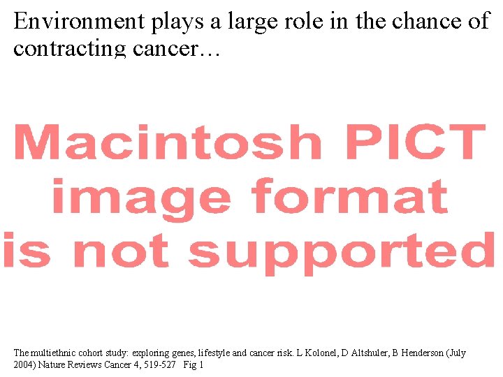 Environment plays a large role in the chance of contracting cancer… The multiethnic cohort