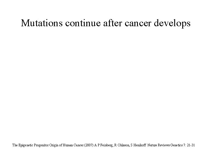 Mutations continue after cancer develops The Epigenetic Progenitor Origin of Human Cancer (2007) A