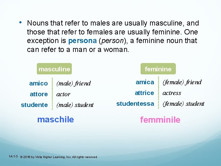  • Nouns that refer to males are usually masculine, and those that refer