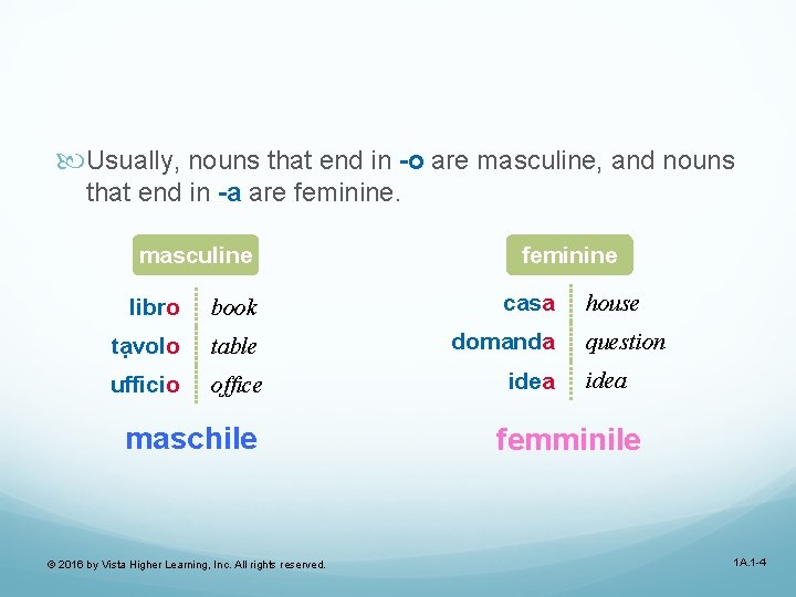  Usually, nouns that end in -o are masculine, and nouns that end in