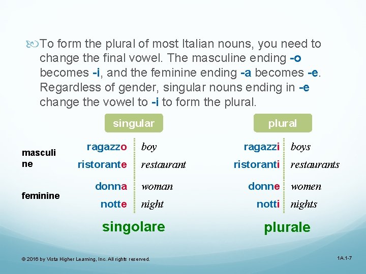  To form the plural of most Italian nouns, you need to change the