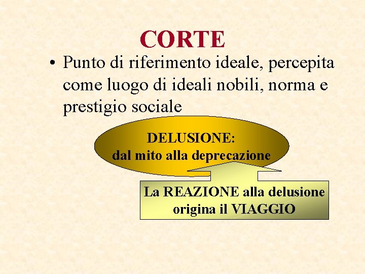 CORTE • Punto di riferimento ideale, percepita come luogo di ideali nobili, norma e CORTE • Punto di riferimento ideale, percepita come luogo di ideali nobili, norma e