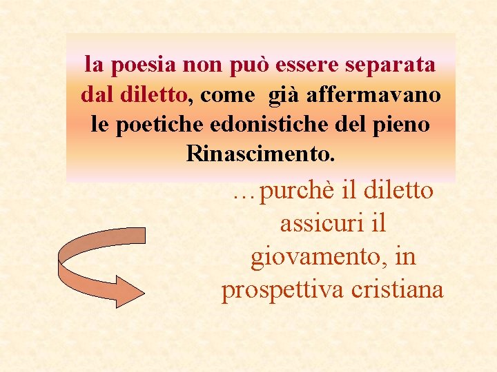 la poesia non può essere separata dal diletto, come già affermavano le poetiche edonistiche la poesia non può essere separata dal diletto, come già affermavano le poetiche edonistiche