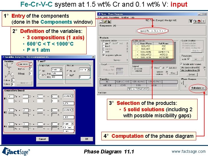 Fe-Cr-V-C system at 1. 5 wt% Cr and 0. 1 wt% V: input 1°