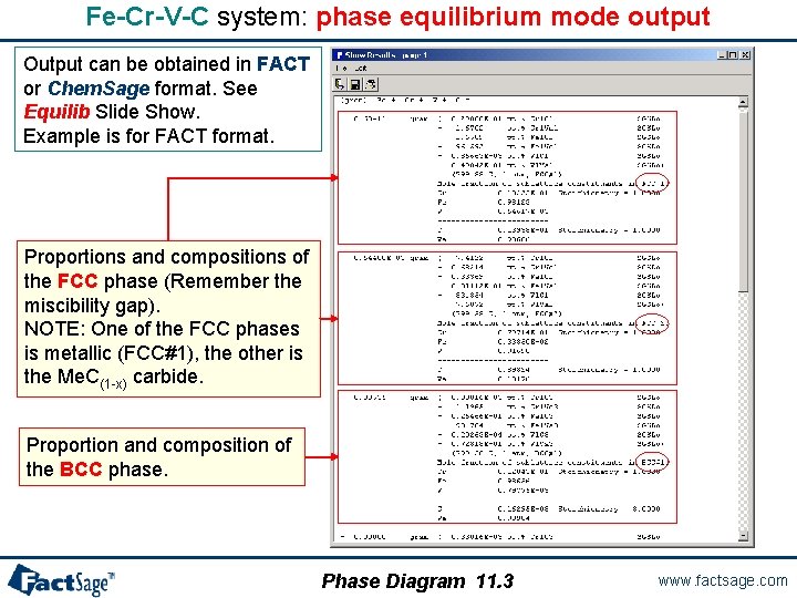 Fe-Cr-V-C system: phase equilibrium mode output Output can be obtained in FACT or Chem.