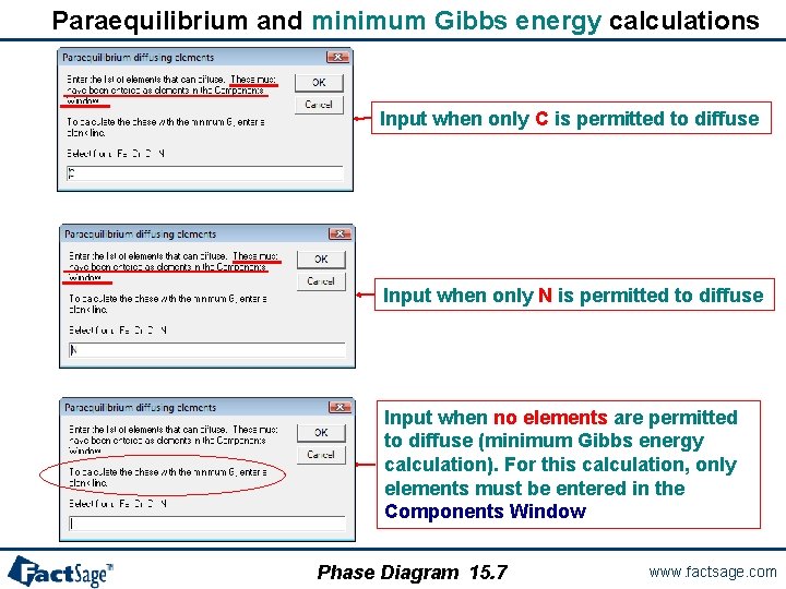 Paraequilibrium and minimum Gibbs energy calculations Input when only C is permitted to diffuse