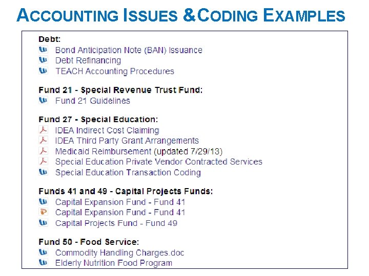 ACCOUNTING ISSUES &CODING EXAMPLES 