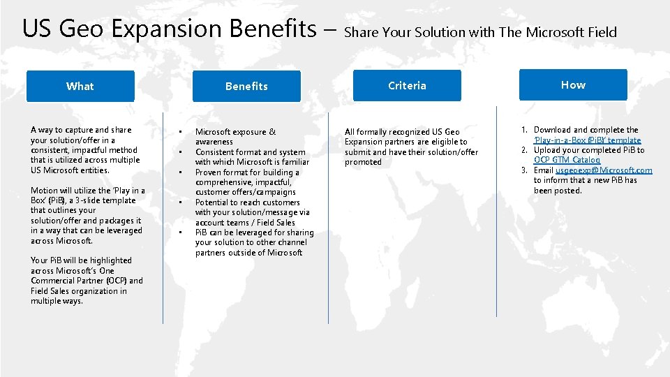 US Geo Expansion Benefits – Share Your Solution with The Microsoft Field What A