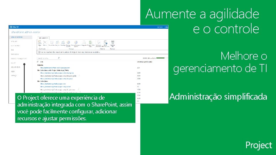 Aumente a agilidade e o controle Melhore o gerenciamento de TI O Project oferece
