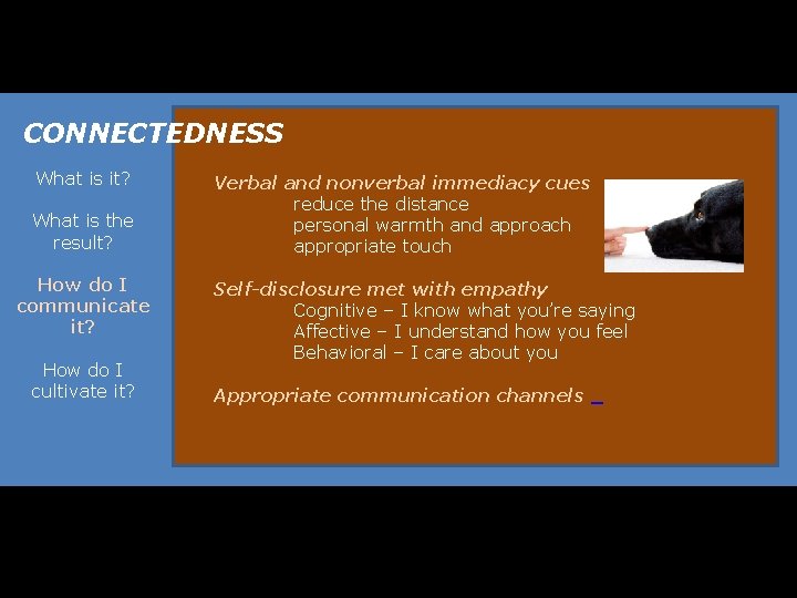 CONNECTEDNESS What is it? What is the result? How do I communicate it? How