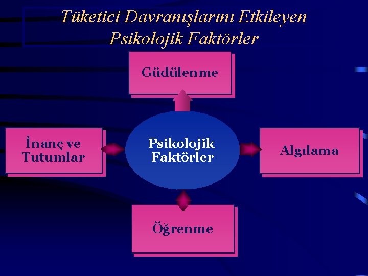 Tüketici Davranışlarını Etkileyen Psikolojik Faktörler Güdülenme İnanç ve Tutumlar Psikolojik Faktörler Öğrenme Algılama 