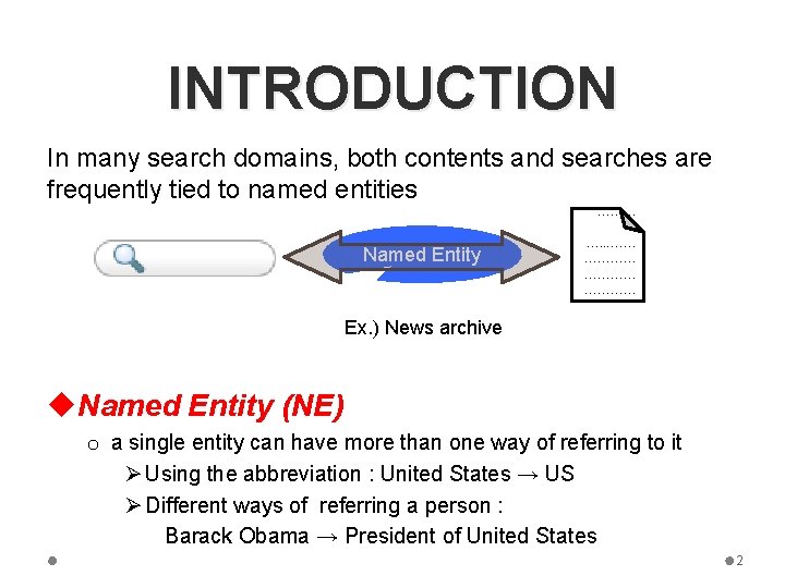 INTRODUCTION In many search domains, both contents and searches are frequently tied to named