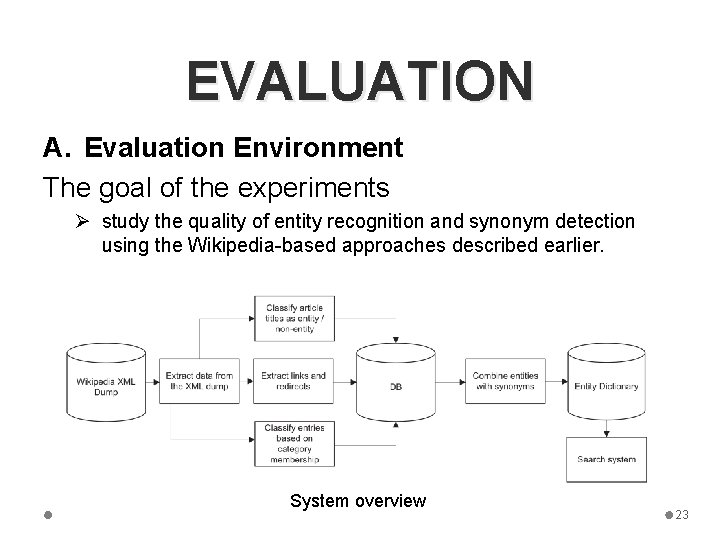 EVALUATION A. Evaluation Environment The goal of the experiments Ø study the quality of