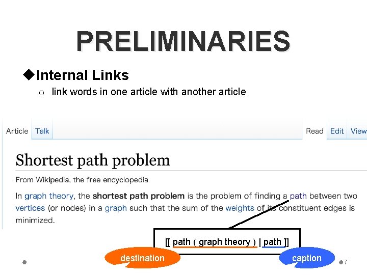PRELIMINARIES u. Internal Links o link words in one article with another article [[