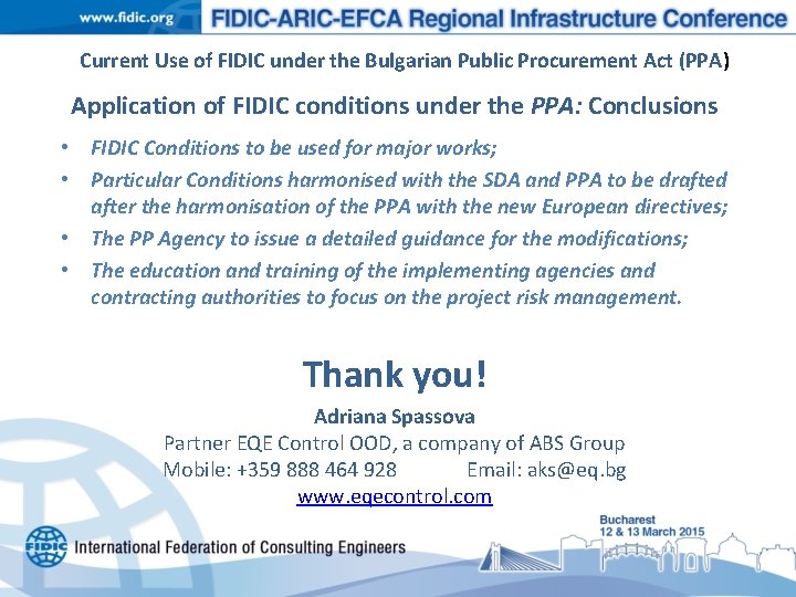 Current Use of FIDIC under the Bulgarian Public Procurement Act (PPA) Application of FIDIC