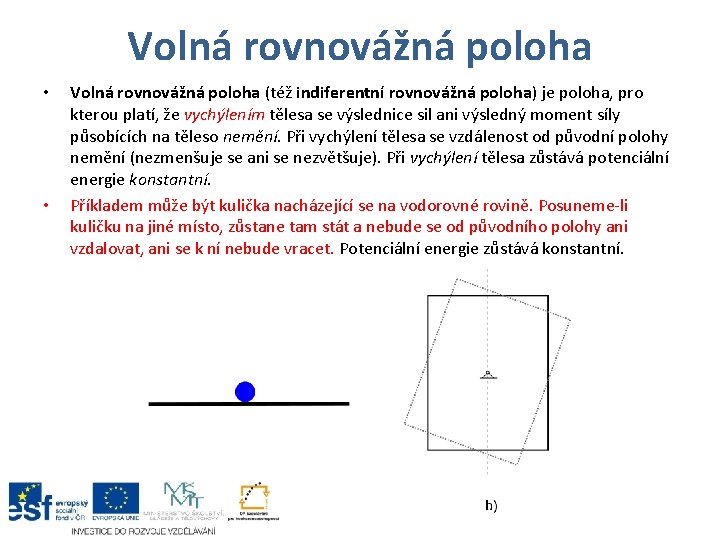 Volná rovnovážná poloha • • Volná rovnovážná poloha (též indiferentní rovnovážná poloha) je poloha,