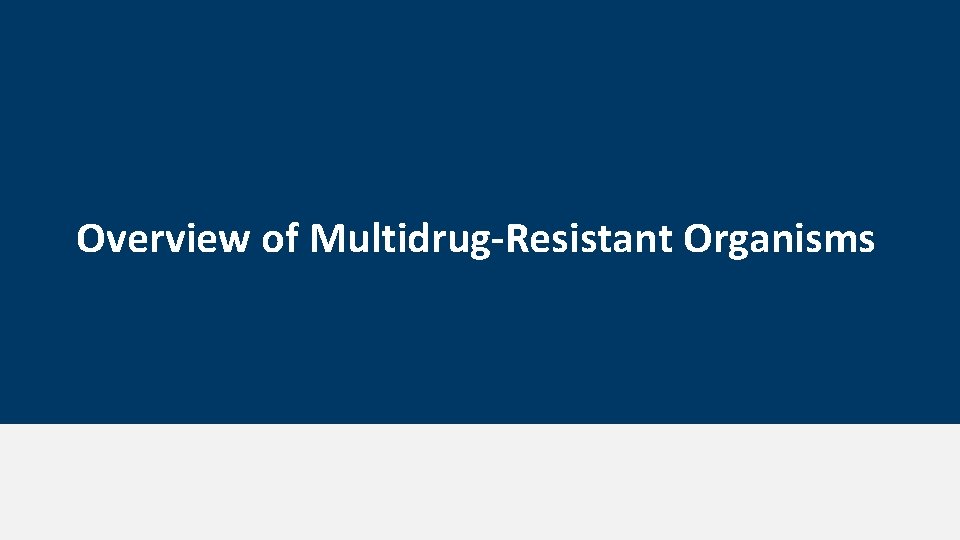 Overview of Multidrug-Resistant Organisms 