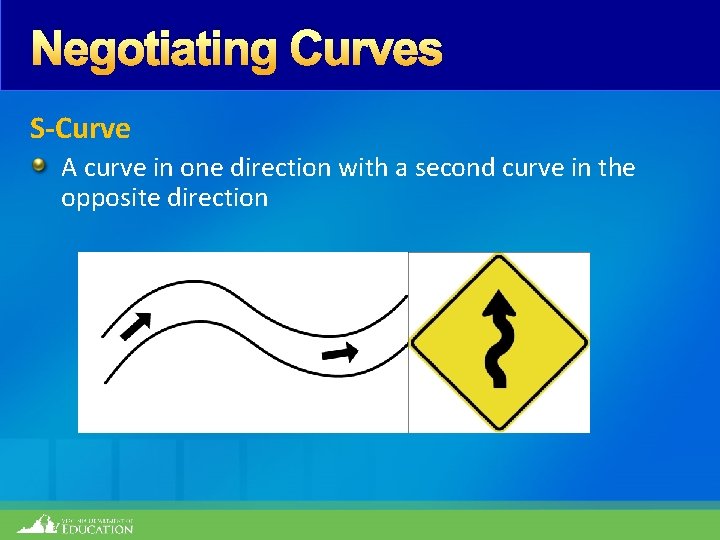 Negotiating Curves S-Curve A curve in one direction with a second curve in the