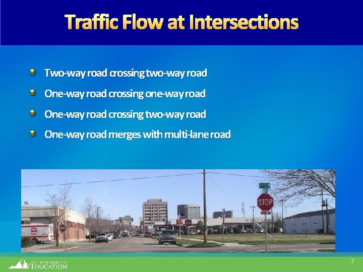 Traffic Flow at Intersections Two-way road crossing two-way road One-way road crossing one-way road