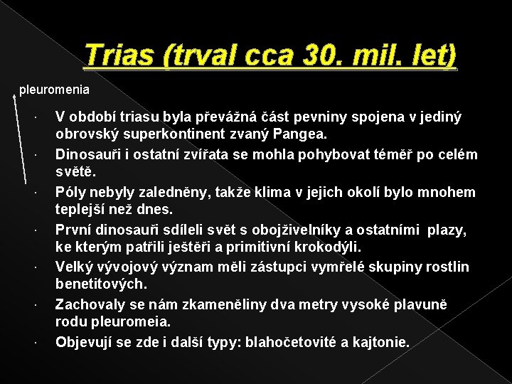 Trias (trval cca 30. mil. let) pleuromenia V období triasu byla převážná část pevniny