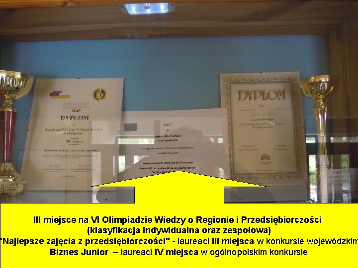 III miejsce na VI Olimpiadzie Wiedzy o Regionie i Przedsiębiorczości (klasyfikacja indywidualna oraz zespołowa)