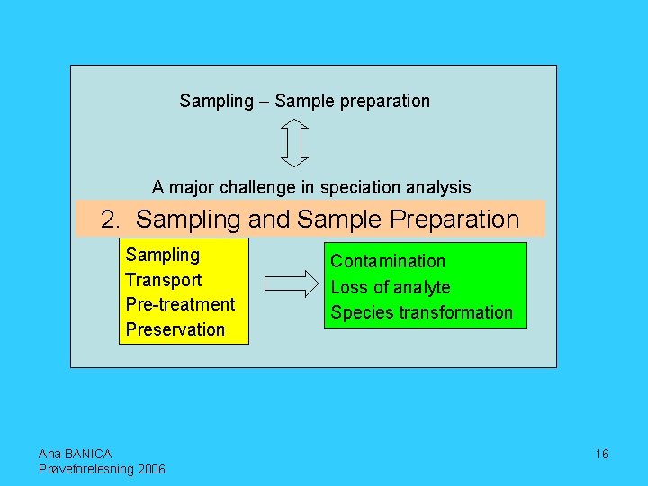 Sampling – Sample preparation A major challenge in speciation analysis 2. Sampling and Sample