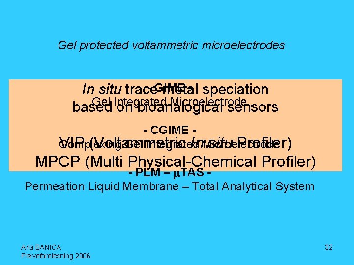  Gel protected voltammetric microelectrodes - GIME In situ trace metal speciation Gel Integrated