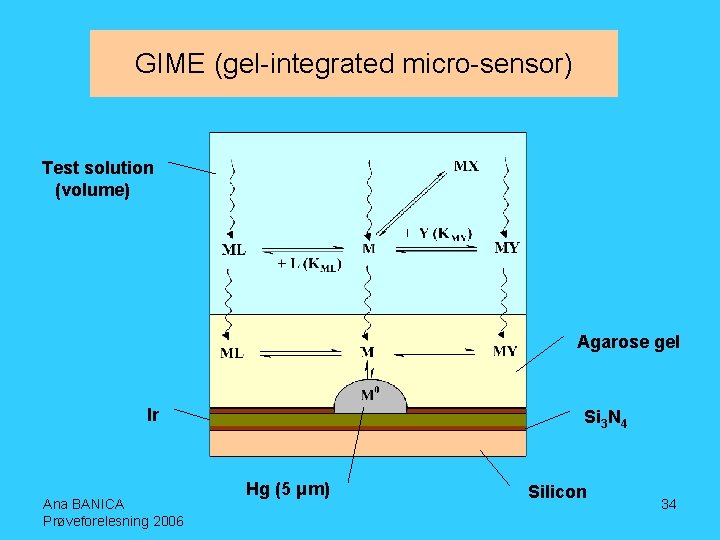 GIME (gel-integrated micro-sensor) Test solution (volume) Agarose gel Ir Ana BANICA Prøveforelesning 2006 Si