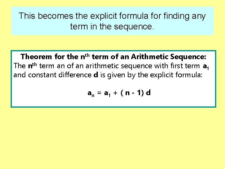 This becomes the explicit formula for finding any term in the sequence. Theorem for