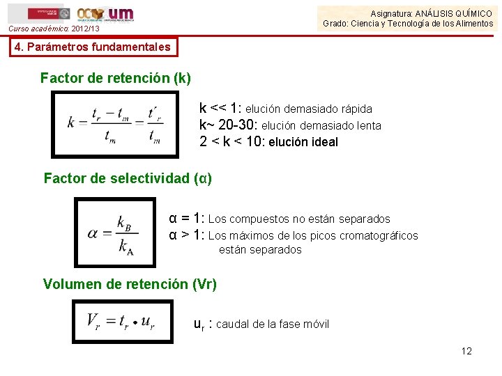Asignatura: ANÁLISIS QUÍMICO Grado: Ciencia y Tecnología de los Alimentos Curso académico: 2012/13 4.