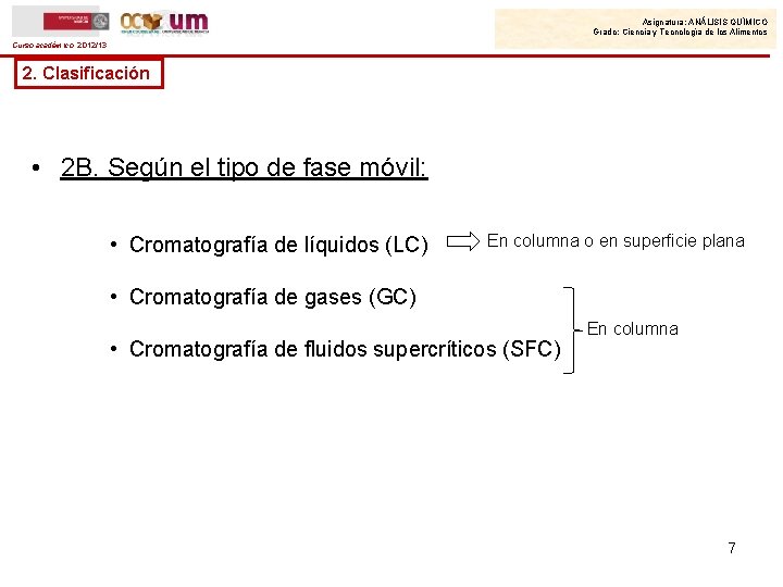 Asignatura: ANÁLISIS QUÍMICO Grado: Ciencia y Tecnología de los Alimentos Curso académico: 2012/13 2.