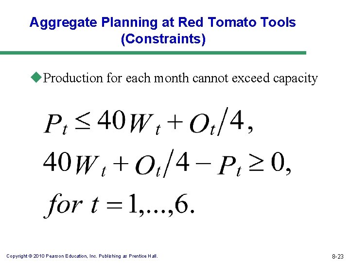 Aggregate Planning at Red Tomato Tools (Constraints) u. Production for each month cannot exceed