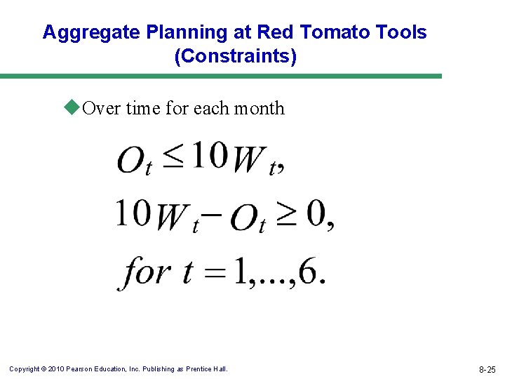 Aggregate Planning at Red Tomato Tools (Constraints) u. Over time for each month Copyright