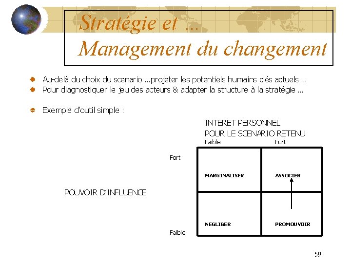 Stratégie et … Management du changement Au-delà du choix du scenario …projeter les potentiels