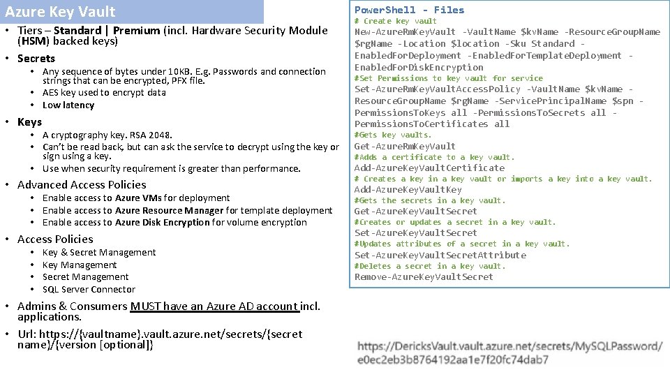 Azure Key Vault Power. Shell - Files • Tiers – Standard | Premium (incl.