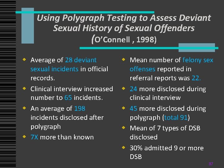 Using Polygraph Testing to Assess Deviant Sexual History of Sexual Offenders (O’Connell , 1998)