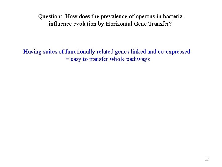 Question: How does the prevalence of operons in bacteria influence evolution by Horizontal Gene