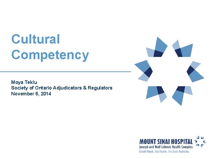 Cultural Competency Moya Teklu Society of Ontario Adjudicators & Regulators November 6, 2014 