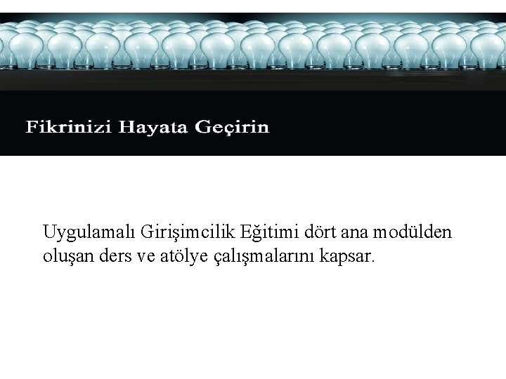 Uygulamalı Girişimcilik Eğitimi dört ana modülden oluşan ders ve atölye çalışmalarını kapsar. 