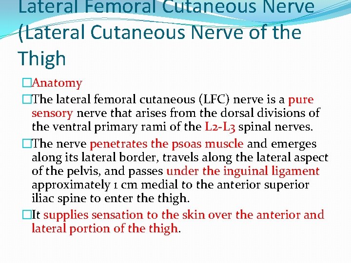 Lateral Femoral Cutaneous Nerve (Lateral Cutaneous Nerve of the Thigh �Anatomy �The lateral femoral