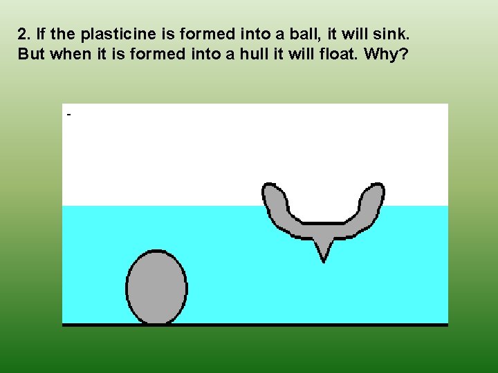 2. If the plasticine is formed into a ball, it will sink. But when