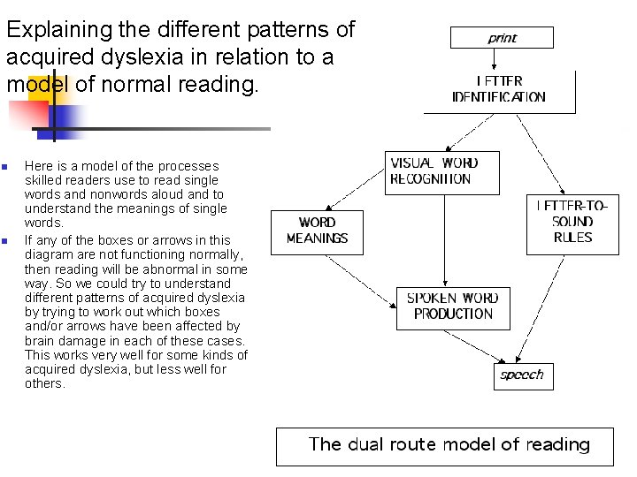 Explaining the different patterns of acquired dyslexia in relation to a model of normal